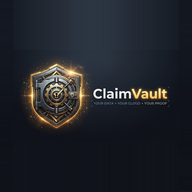 ClaimVault logo — gear-locked vault door shield emblem